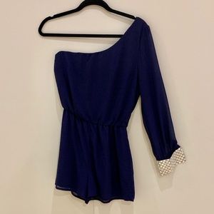 NWOT Rhinestone-Cuffed One Shoulder Romper